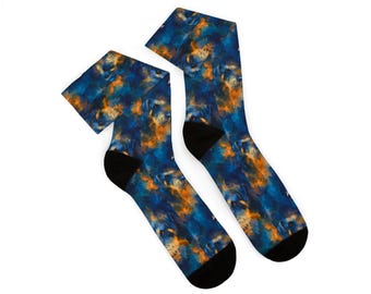 Deutsch Drahthaar Print Socks, Blue and Orange German Wirehaired Pointer Socks, Vorstehhund Socks, German Hunting Dog Socks