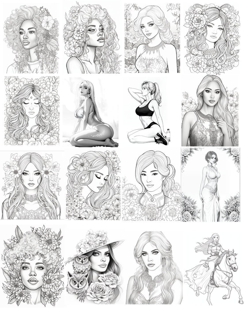 Beautiful Women Adult Coloring Pages Volume 4 Downloadable Printable ...