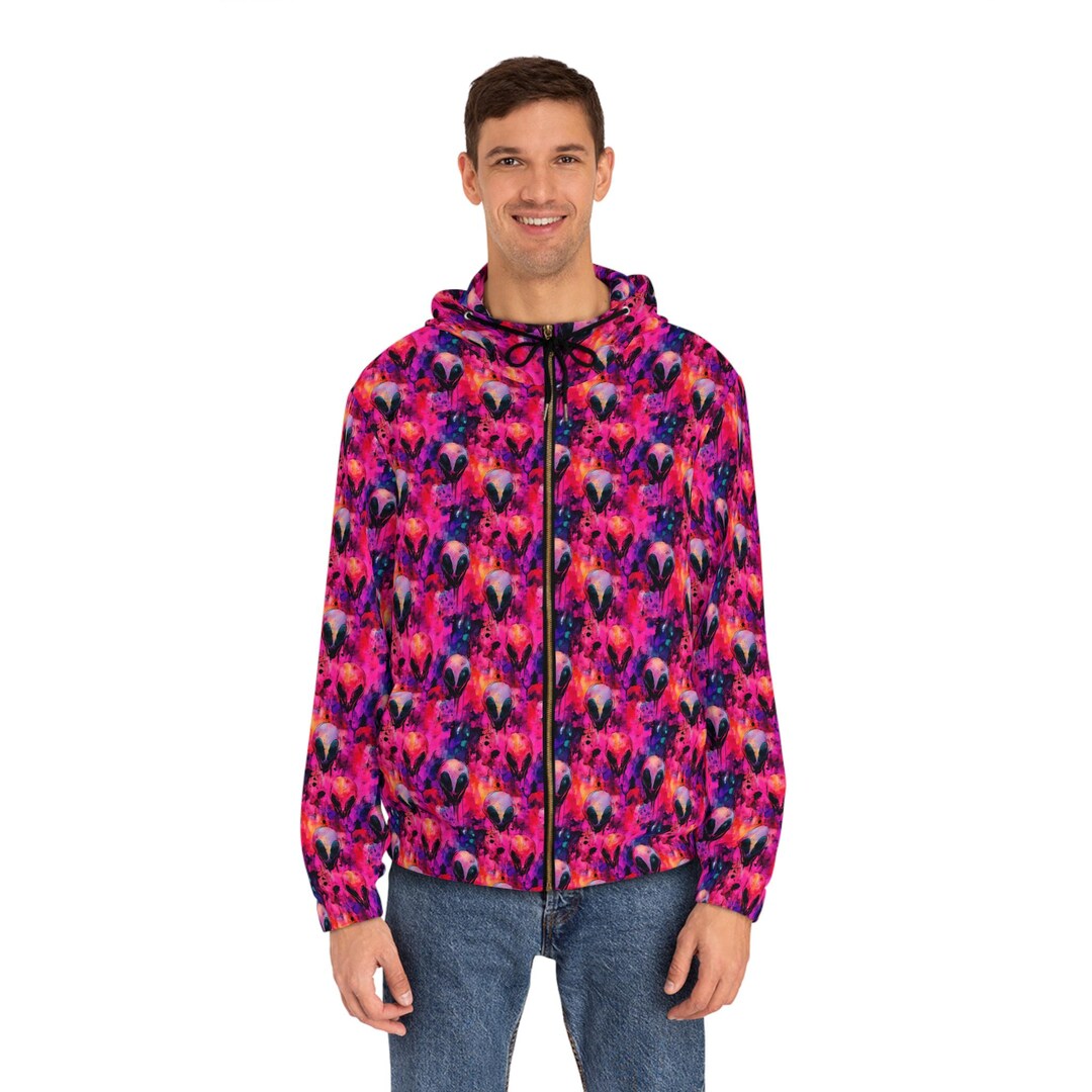Colorful Alien Print Full-zip Hoodie Perfect for Casual Wear, Alien ...