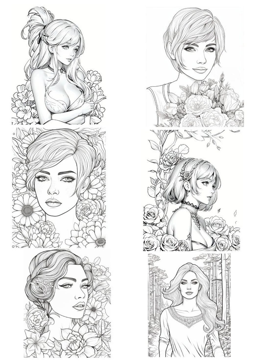 Beautiful Women Adult Coloring Pages Volume 2 Downloadable Printable ...