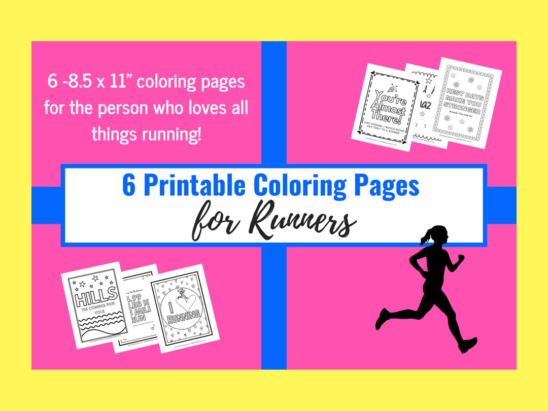 6 Printable Coloring Pages for Runners Gift for Running - Etsy