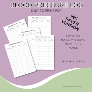 Ink Saver Printable Blood Pressure Log PDF | Blood Pressure Tracker | Daily Blood Pressure Chart | BP Tracker | Medical Tracker