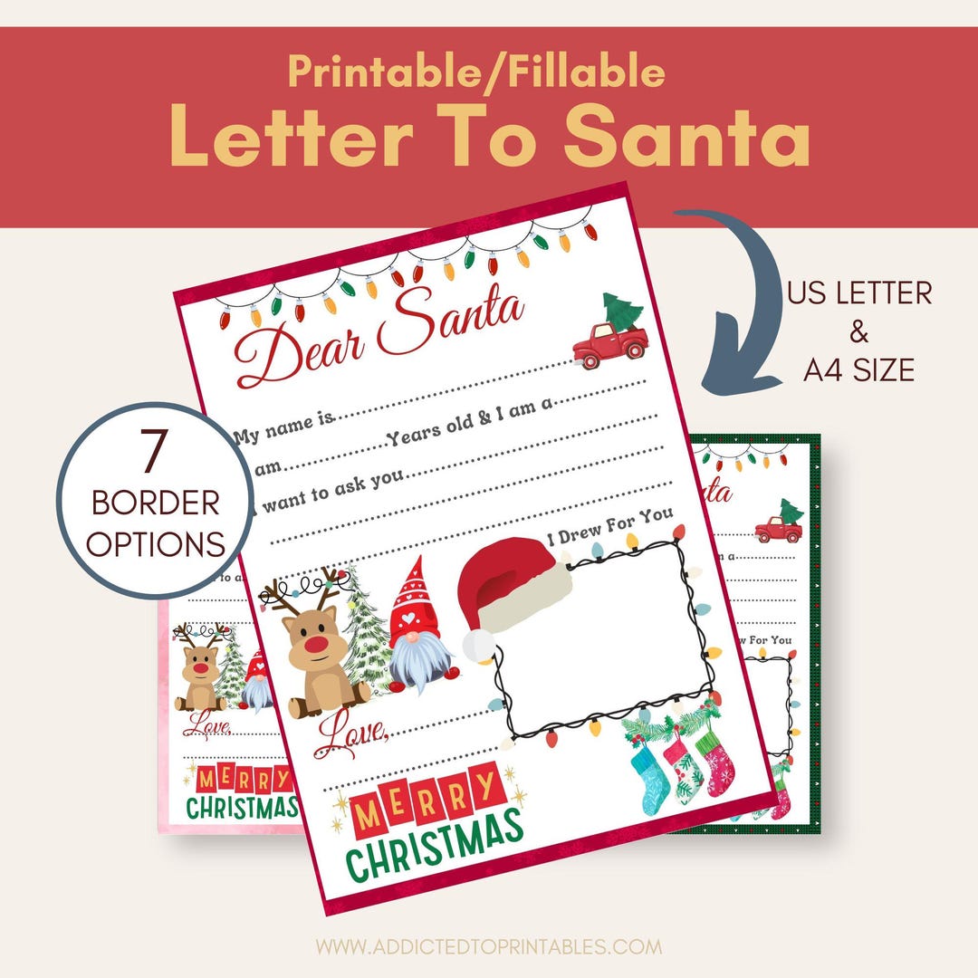Kid's Letter to Santa Printable & Fillable Santa Letter Santa Letter