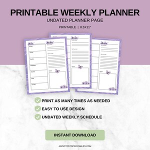 Printable Weekly Planner | Instant Download | 8.5x11 PDF| Weekly
