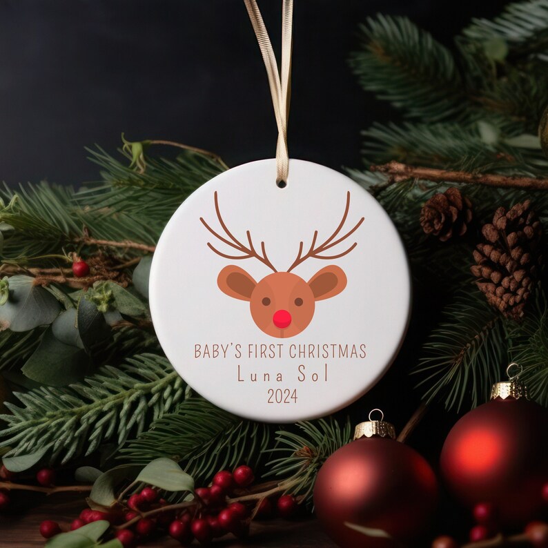 Baby's First Christmas Ornament With Baby Rudolph Custom Newborn
