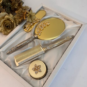 Handheld Makeup Vanity Mirror Comb Hair Brush Set | Hand face Beauty Mirror