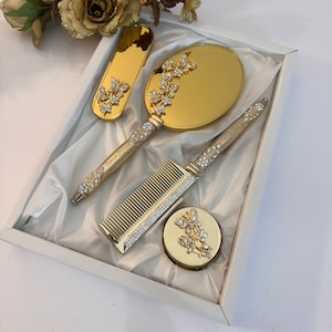 Handheld Makeup Vanity Mirror Comb Hair Brush Set | Hand face Beauty Mirror