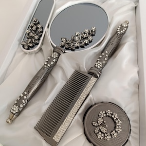 Handheld Makeup Vanity Mirror Comb Hair Brush Set | Hand face Beauty Mirror