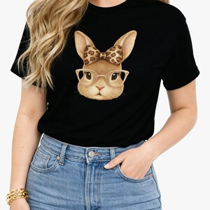Easter Bunny Shirt , Leopard T-Shirt with Rabbit Design, Women's Spring T-Shirt, Modern Gift for Easter Day,nice t-shirt