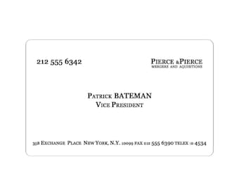 Pegatina de American Psycho: Tarjeta de presentación de Patrick Bateman, calcomanía de película de culto