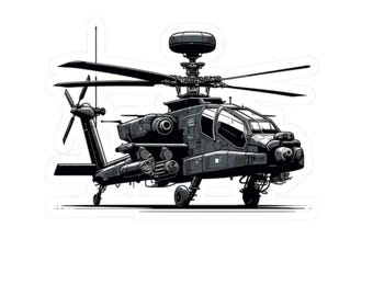 Military Apache Helicopter Sticker - Aviation Decal for Laptop, Car, Water Bottle, Scrapbook, Military Gift