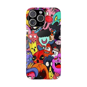 Whacky Cartoon Chaos Slim Phone Case, Fun Funky Phone Accessories, Unique Cartoon Phone Cover, Crazy Cartoon Character Phone Case, Slim