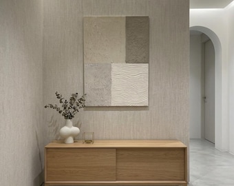 WABI SABI textured painting, artwork, canvas, stretcher frame, textured picture, white, beige, taupe, matte, 50 x 70 cm