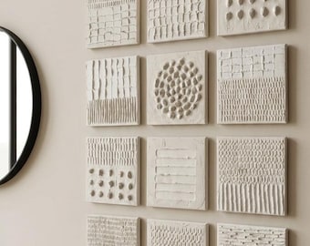 12 Textured Painting Set, Wall Art, Beige, White, Cream Gloss, Artwork, Canvas, Stretcher Frame, Textured Picture