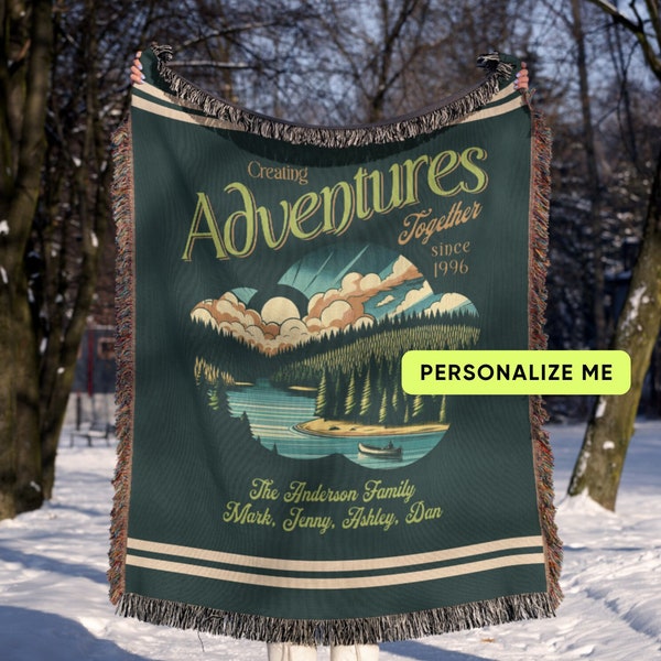 Personalized Adventures Together Woven Blanket, National Parks Wedding, Rv Decor, Picnic Blanket, Woven Throw, Cotton Anniversary Gift