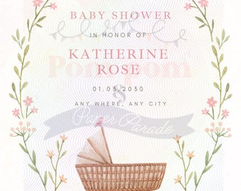 Sjabloon uitnodiging babyshower roze wieg (canva-pdf)
