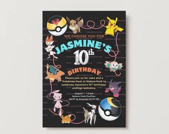 DIGITALE Pokemon-feestuitnodigingsjabloon Kinderfeestuitnodiging Catch'em All