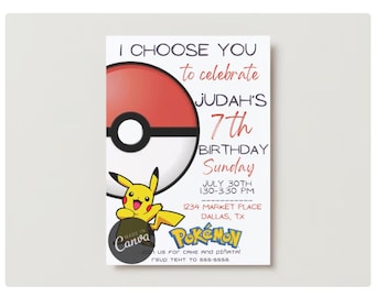 Sjabloon DIGITALE Pokemon Pikachu-feestuitnodiging