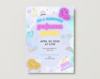 Sjabloon DIGITALE neon sleepover-feestuitnodiging