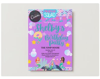 DIGITALE zeemeerminuitnodigingen en feeststickers BUNDEL Sjablonen