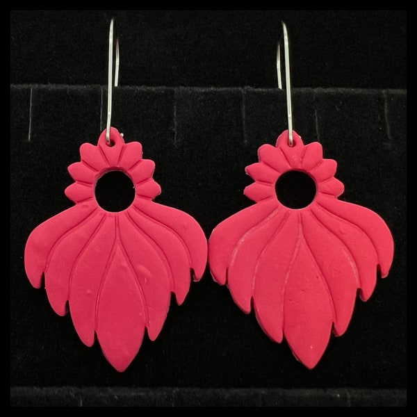 Dark Pink Abstract Polymer Clay Earrings Billowing Design Fashion Accessory Flowing Bold Color Handmade Artisan Jewelry Fun Artistic Look