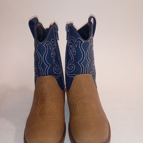 Stepping Stones Boys' Western Boots, Size 7 BLUE/TAN