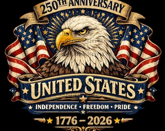 アメリカ建国250周年記念PNG、1776-2026愛国的な鷲PNG、ビンテージアメリカ国旗昇華プリント、独立記念日シャツデザイン、7月4日PNG