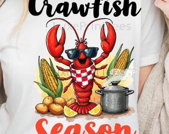 PNG de temporada de cangrejos de río, diseño divertido de camiseta para hervir cangrejos de río, PNG de mariscos cajún, sublimación de Louisiana Boil, PNG de fiesta de barbacoa de verano