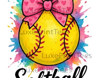 Watercolor Softball PNG, Bow Clipart, Girls Softball Shirt Design (Digital Download)