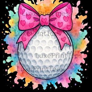 PNG de golf, arco de pelota de golf en acuarela, bonito diseño de sublimación de golf, clipart de golf para niñas, descarga digital, diseño de camiseta de golf