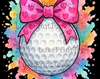 Watercolor Golf Ball PNG, Bow Clipart, Golf Mom Design (Digital Download)