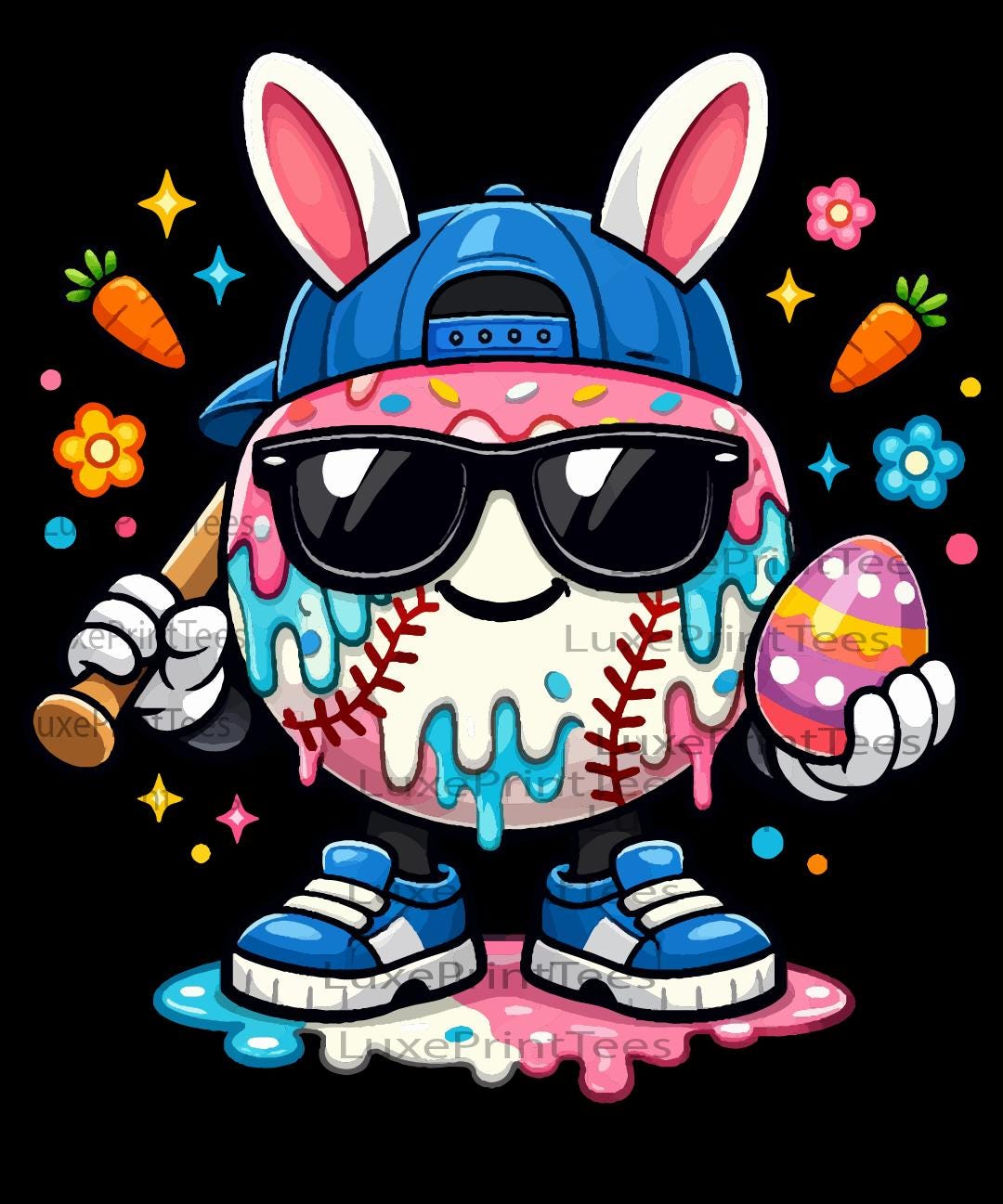 Easter Baseball Bunny PNG, Cute Kawaii Baseball Easter Design, Pastel ...