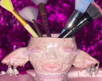 Sculpture vase elf pink glitter polymer clay