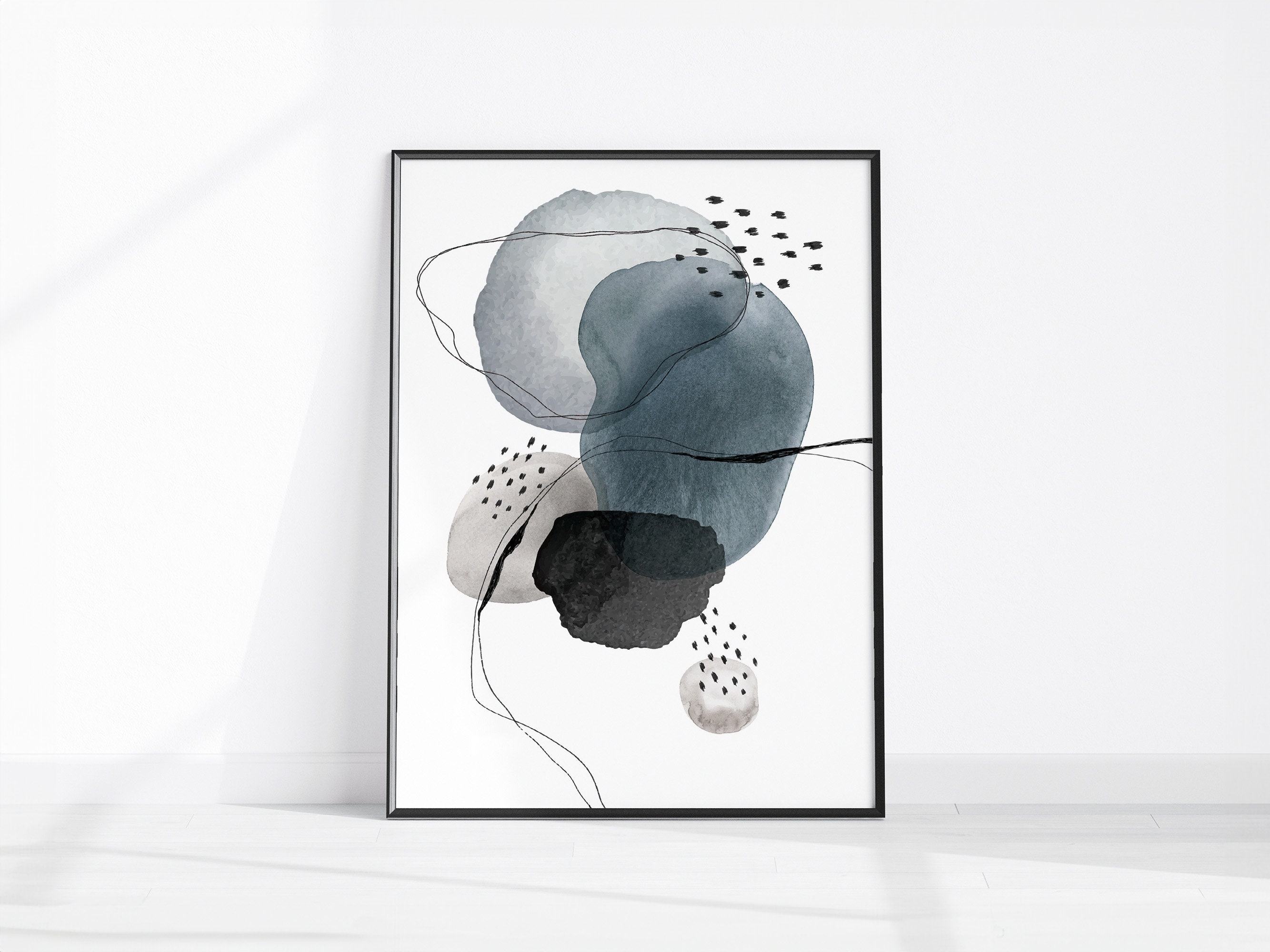 Black and White Abstract Print, Printable Wall Art, Watercolour Abstract Print, Abstract Poster Artwork, Digital Download, Mono Tones Decor