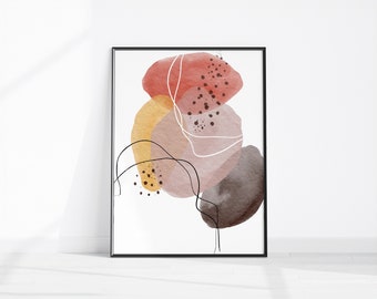 Watercolour Abstract Print, Brown Terracotta Abstract Art, Printable Wall Art Decor, Abstract Poster, Digital Download, Modern Neutral Decor