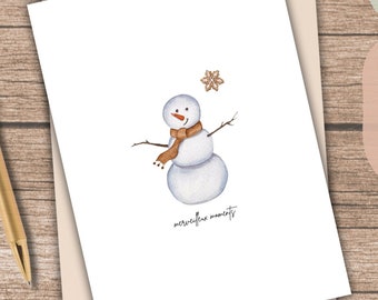 Carte de voeux Merveilleux moments imprimable en francais Quebec pour les fêtes 5x7 bonhomme de neige hiver pour la famille amis collegues