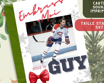 Carte de voeux embrasse moi sous le guy imprimable en francais Quebec humour pour les fêtes 5x7