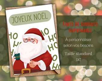 Carte de voeux cadeaux  imprimable en francais Quebec pour les fêtes 5x7 pere noel hiver pour la famille amis collegues