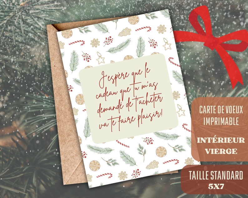 Carte de voeux humour cadeaux imprimable en francais Quebec pour les fêtes 5x7 bonhomme de neige hiver pour la famille amis collegues image 1