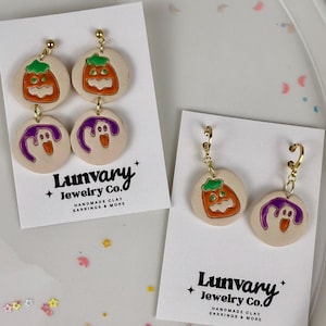 Halloween Sugar Cookie Earrings: Handmade Polymer Clay Ghost & Pumpkin Dangles