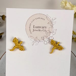 Gold Dragon Stud Earrings: Handmade Polymer Clay Fantasy Jewelry