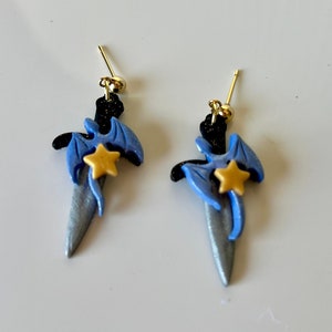 Handmade Dragon Sword Earrings: Polymer Clay Fantasy Jewelry