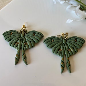 Luna Moth Earrings, Moth Earrings, Green Moth Earrings, Spring Earrings, Moth Earrings, Green Moth Earrings, Moth Dangles, Handmade Clay