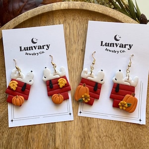 Herbst Hund Ohrringe / Handgemachte Fimo / Herbst Kürbis Sonnenblume / Cartoon Ohrringe / Süßer Schmuck / Herbst Baumeln Ohrringe