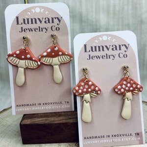 Handmade Terracotta Mushroom Earrings: Polymer Clay Cottagecore Jewelry