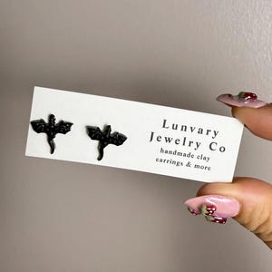 Handmade Black Glitter Dragon Stud Earrings: Hypoallergenic Posts