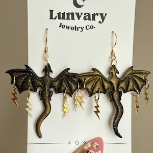 Dragon earrings lightning bolt, handmade polymer clay / fantasy bookish jewelry gifts for book lovers / book inspired gifts accessories