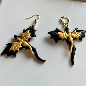 Black and Gold Dragon Earrings: Handmade Fantasy Jewelry