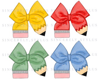 Pencil Bow Clipart, Back to School Graphics (Digital Download)
