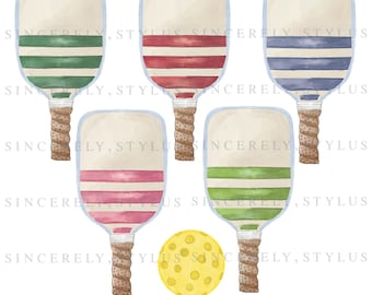 Watercolor Pickleball Paddle Clipart, Sports Graphics (Digital Download)